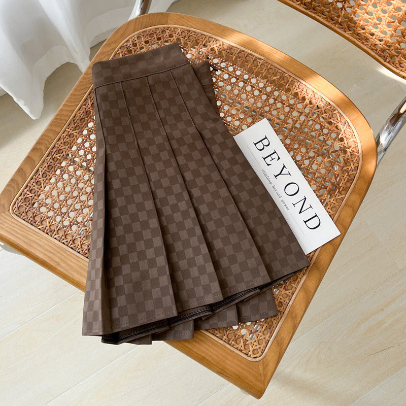 Plaid A-line Skirt For Women Pleated High-waisted And Figure-flattering