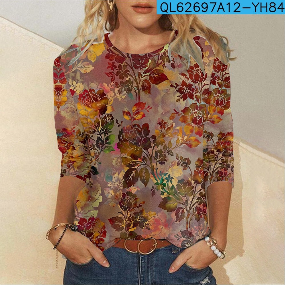 Floral Element Creative Casual Long Sleeve Women's T-shirts