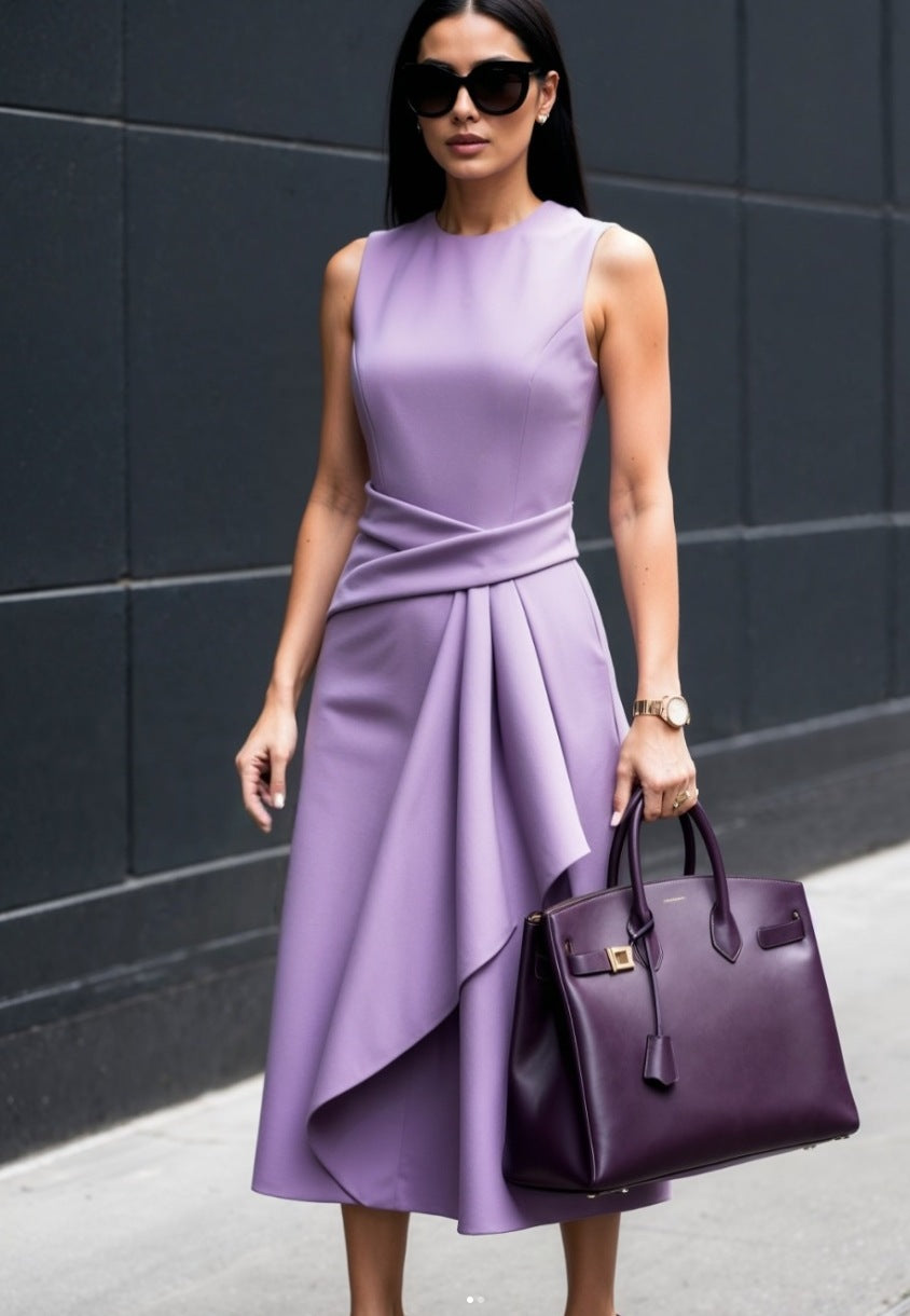 Summer Solid-Color Elegant Waist-Cinching Sleeveless Asymmetrical Dress