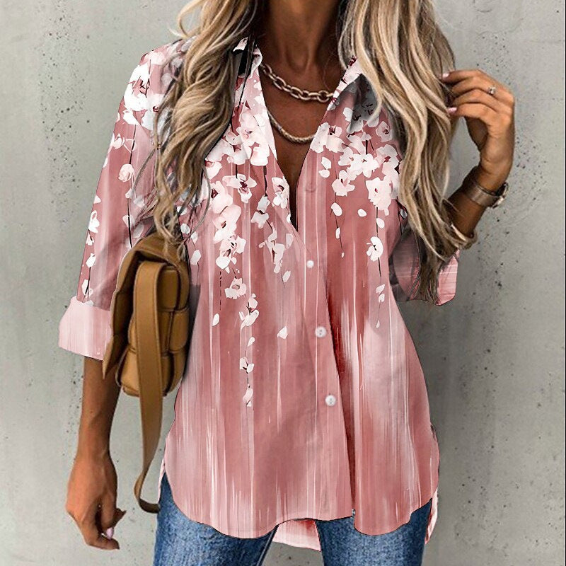 Floral Print Plus-size Long-sleeve Shirt
