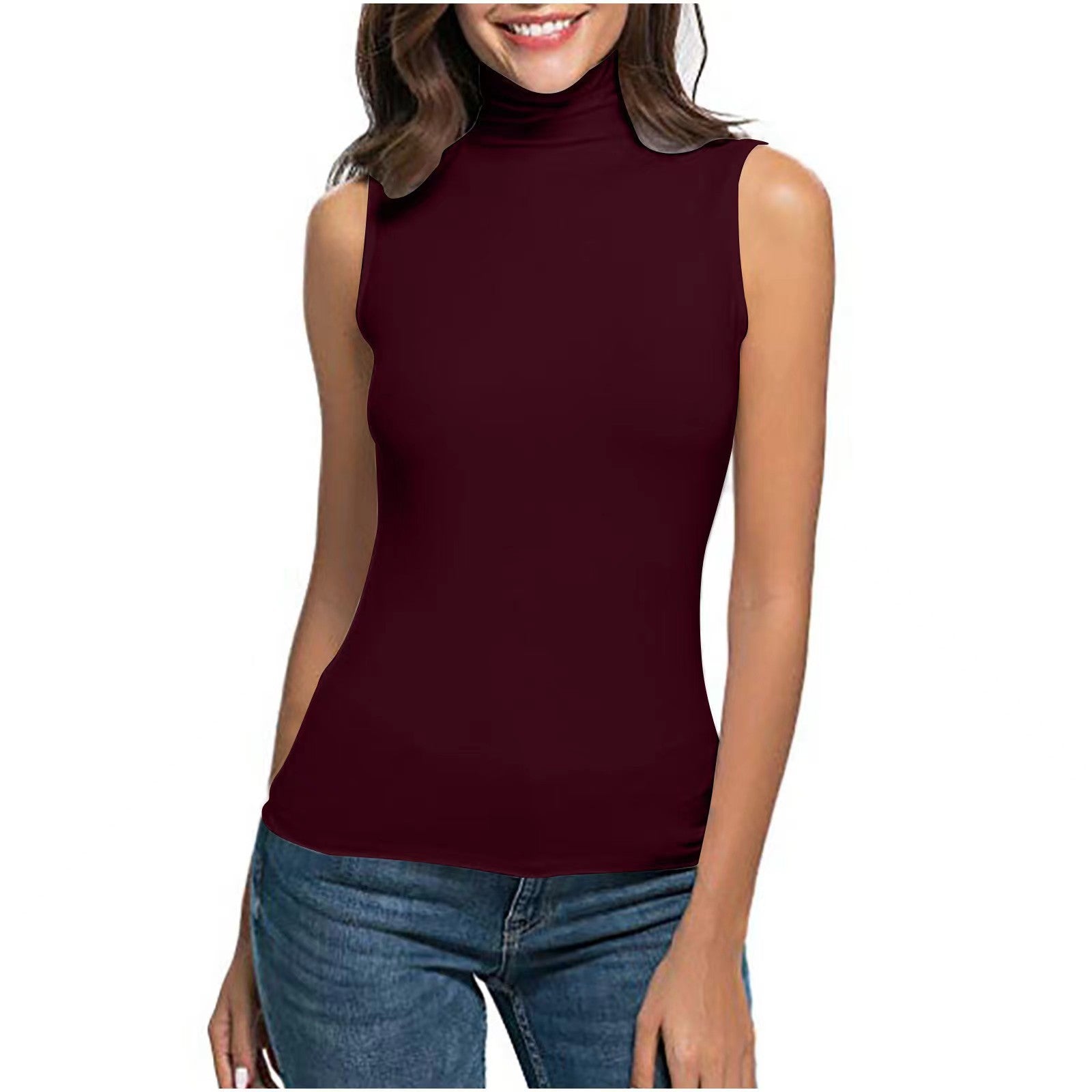 High-neck Slim-fit Sleeveless Casual Vest