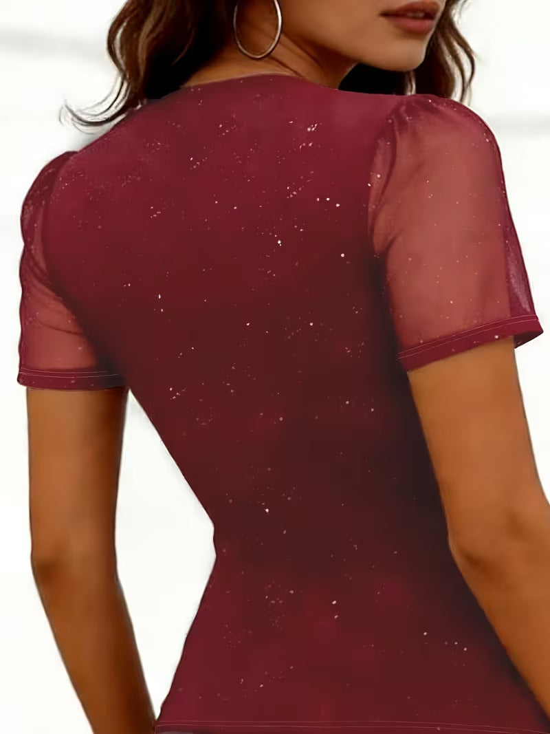 Short Sleeved Loose V-neck Fashionable Casual T-shirt