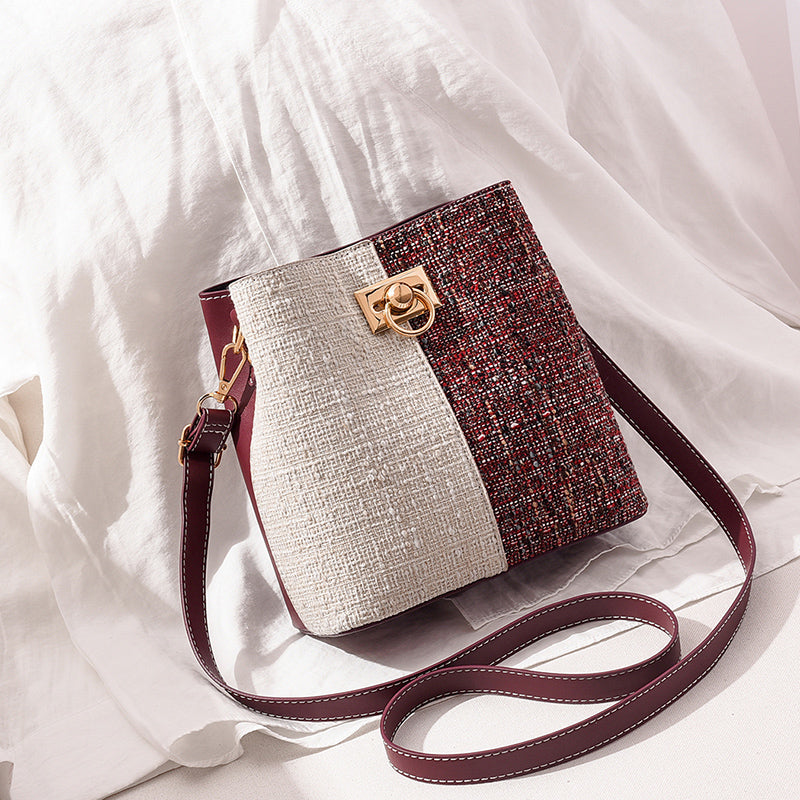 New Fashion Texture Bucket Bag - Foreign Gas Large Capacity Single Shoulder Diagonally Slant Color Bucket Bag