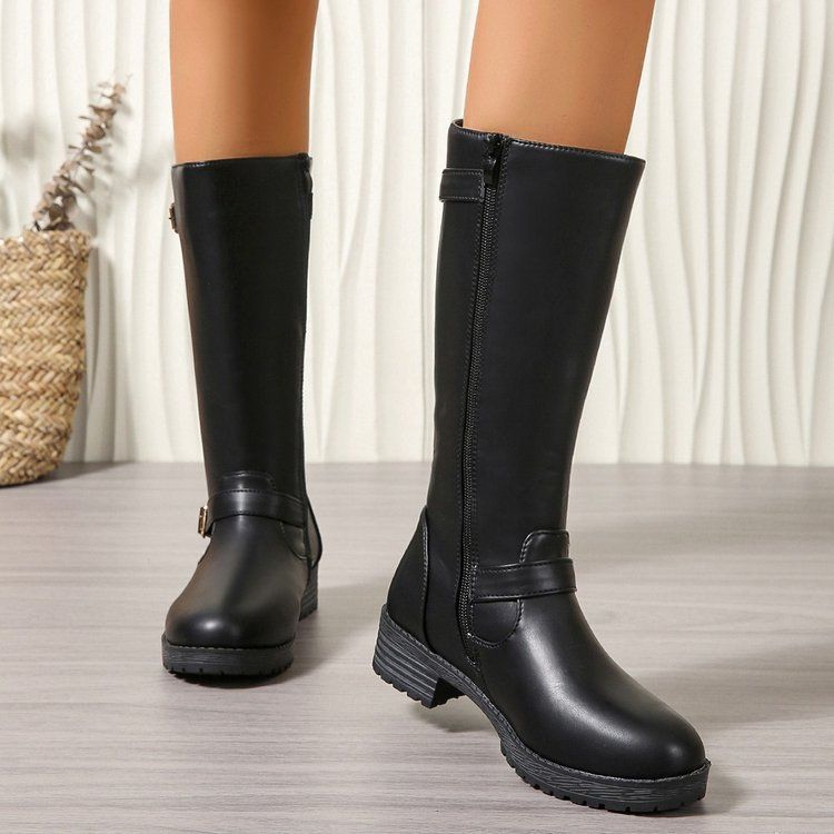 Low-heeled Tall Boots With Zippers