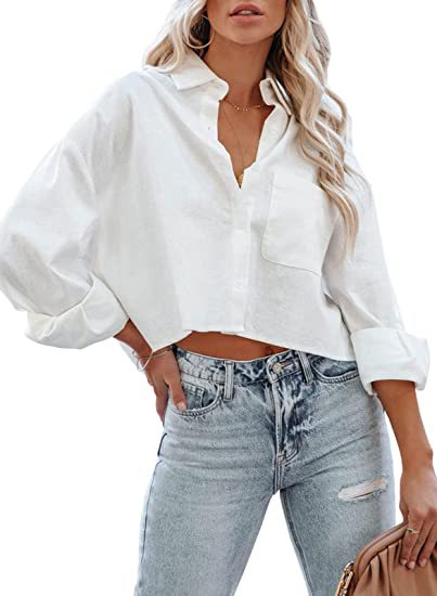 Outerwear Casual Long-sleeve Button-up Midriff-baring Chic Office Shirt