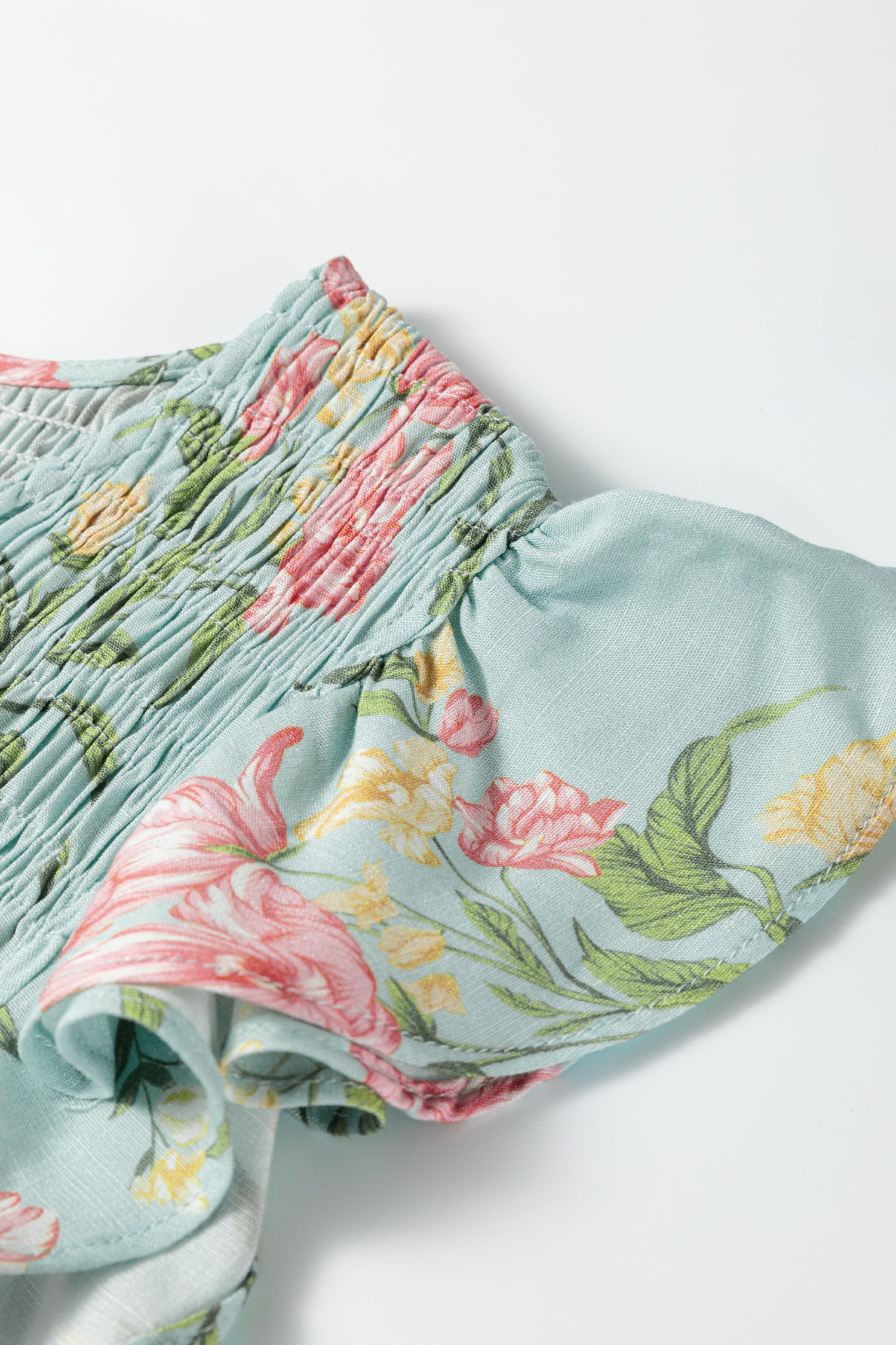 Yellow Smocked Bodice Ruffled Sleeveless Tiered Floral Maxi Dress