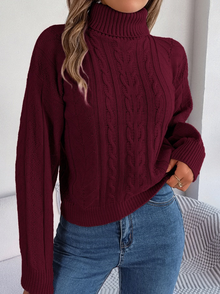 Women Casual Turtleneck Cable Knit Long Sleeve Pullover Sweater