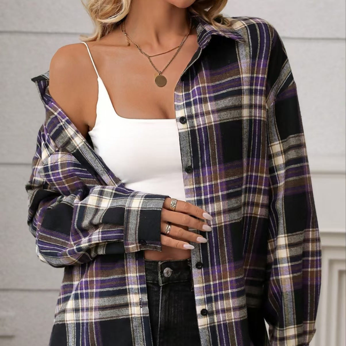 Casual Loose Retro Plaid Shirt For Women