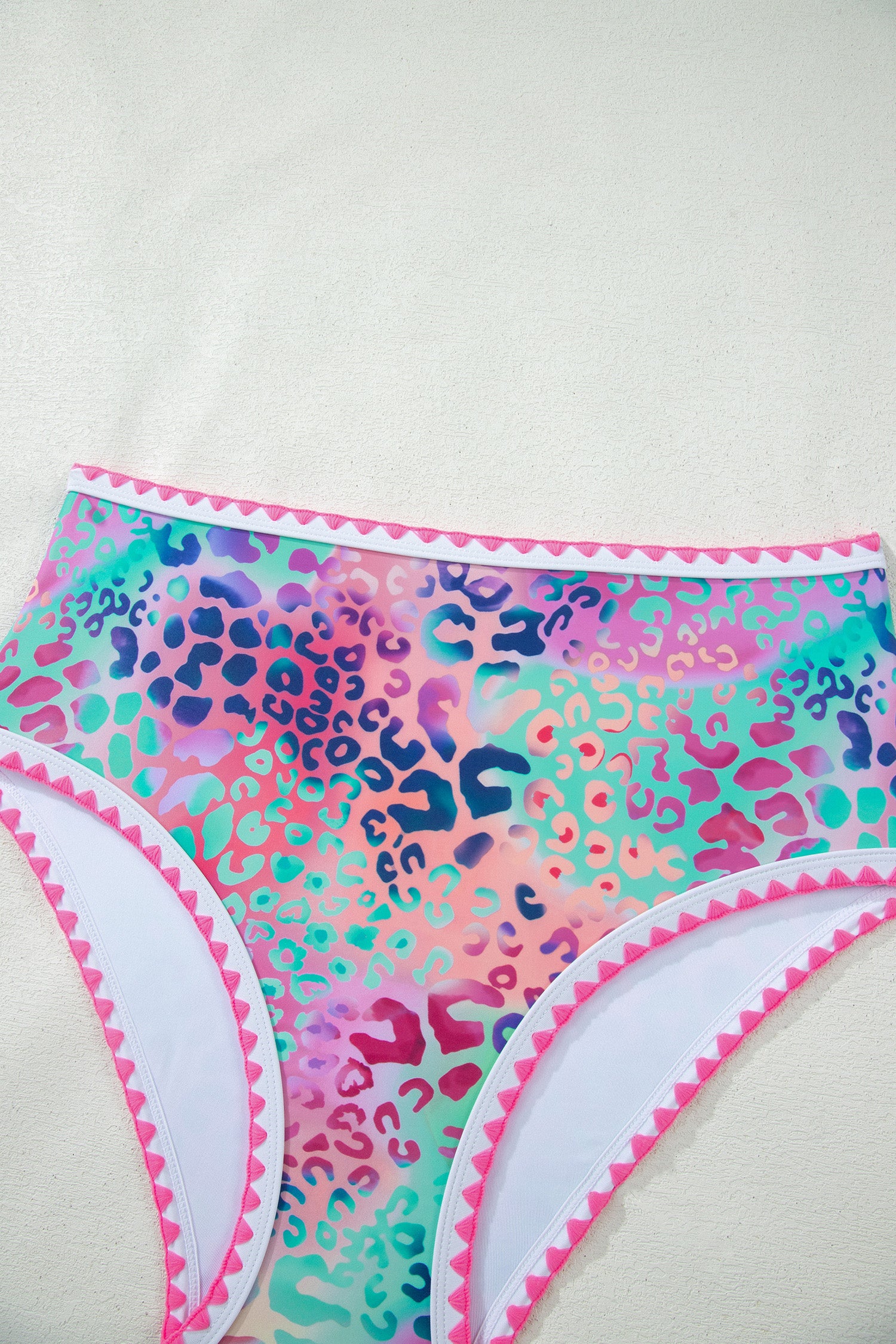 Pink Leopard Ricrac Trim Square Neck High Waist Bikinich