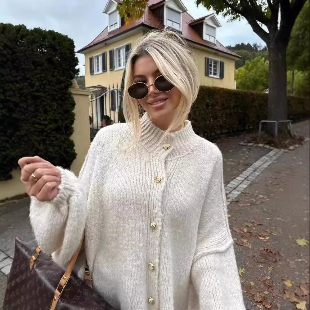 Fastener Decoration Batwing-sleeved Jacket Women's Clothing