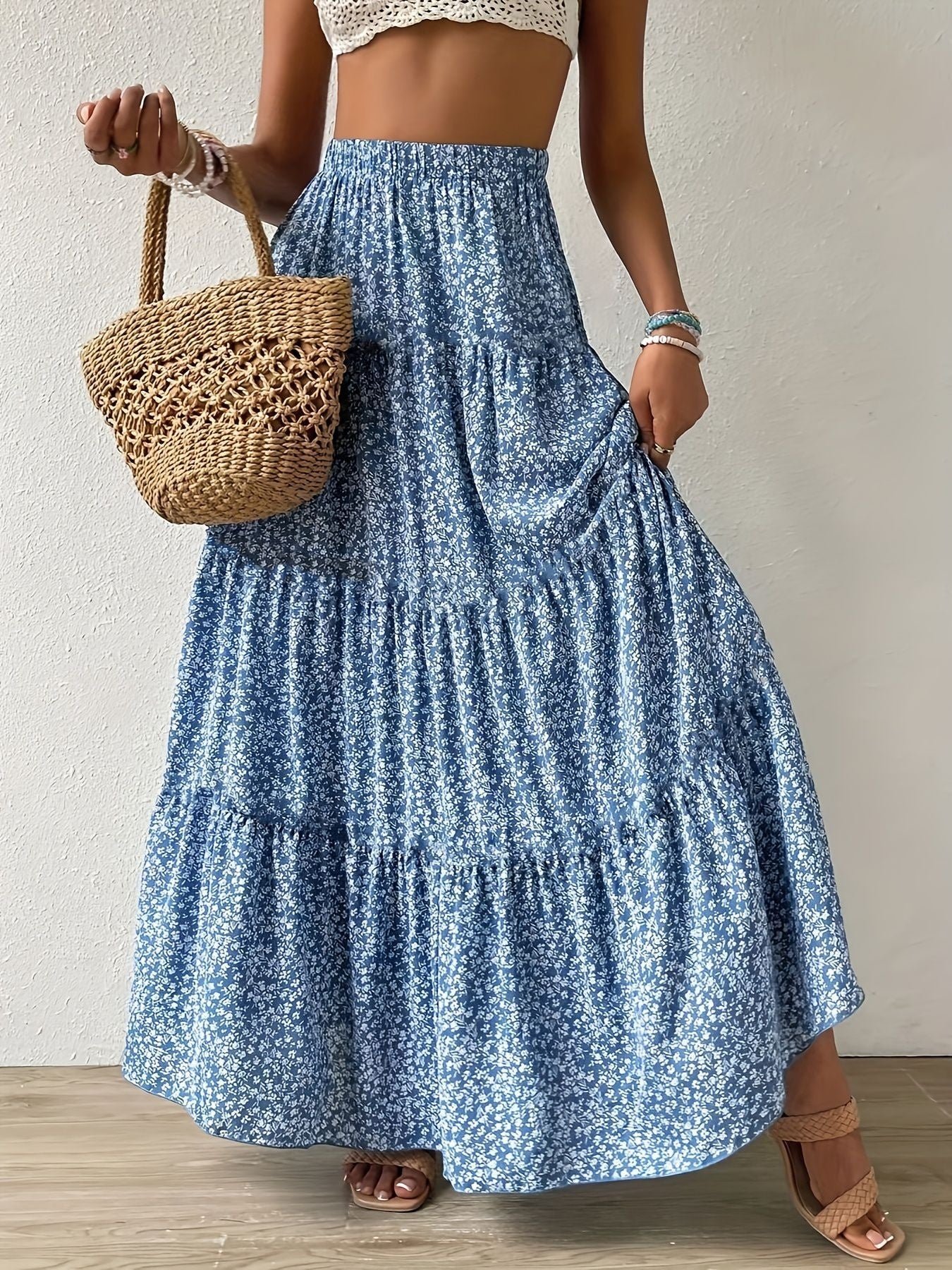 New Stylish Floral Print Polka-dot Dress