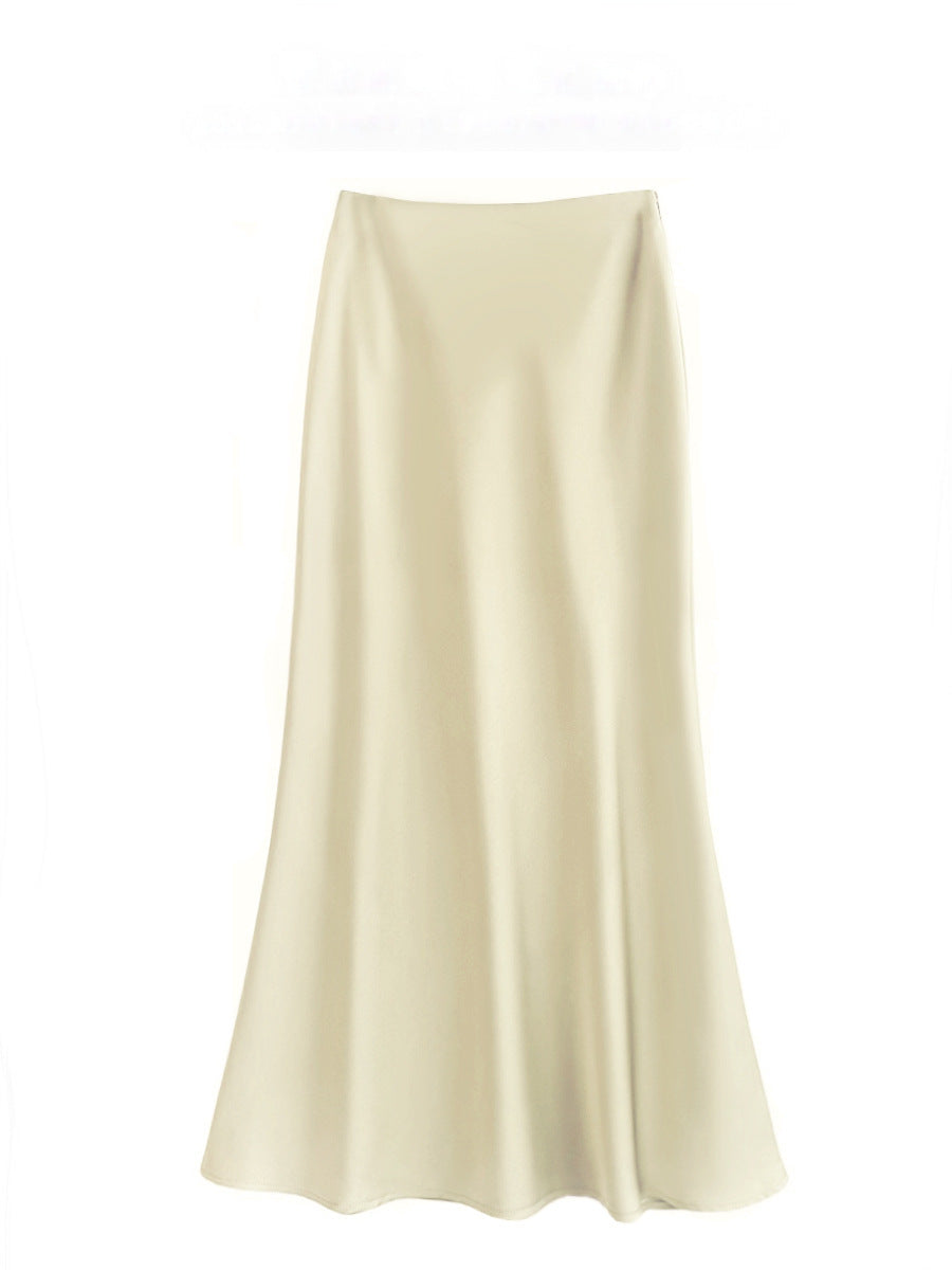 High Waist Mid-length Satin Acetate Silky Skirt