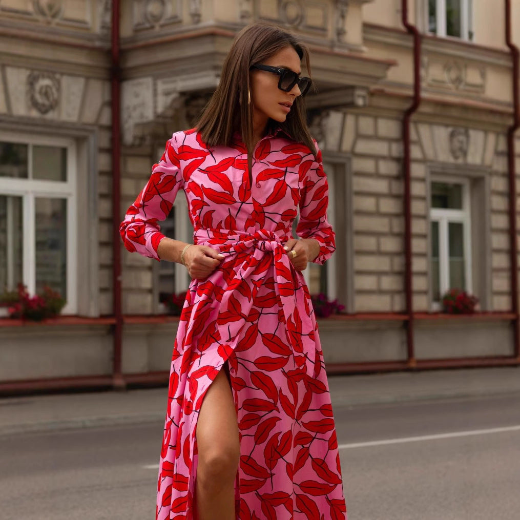 New Colorful Printed Long-sleeve Shirt Dress