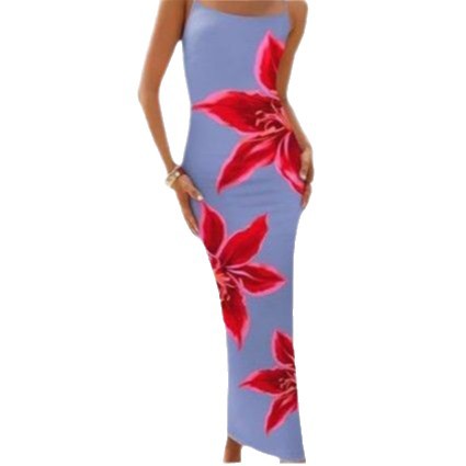 Women's Sling Flower Print Slim Fit Dress Long