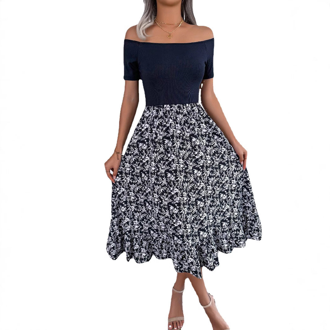 European And American-style Casual Off-shoulder Floral Dress