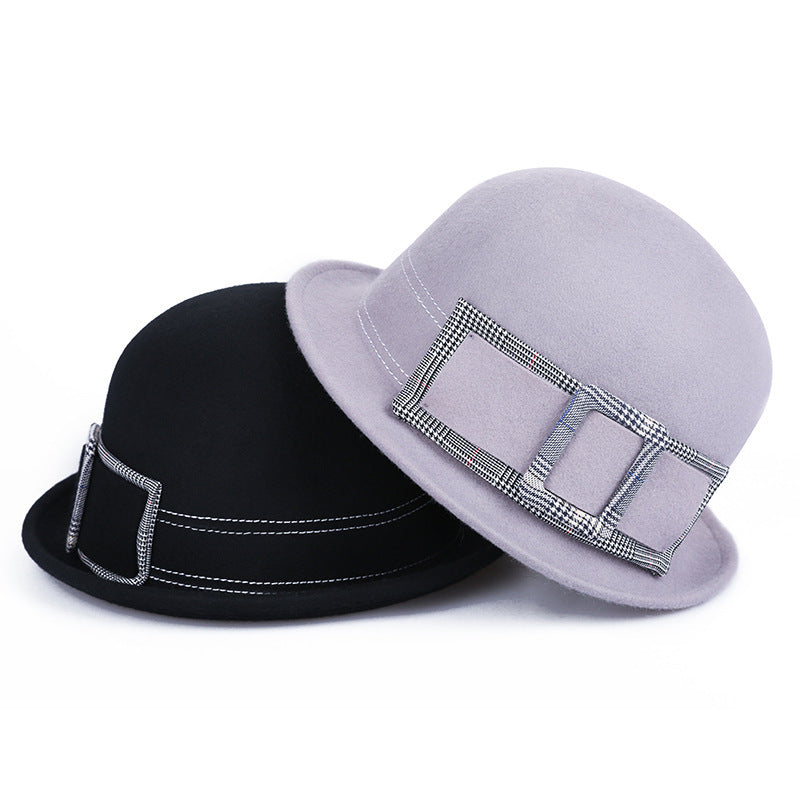 Wool Felt Hats Women's Fashion Round Neck Top Hat