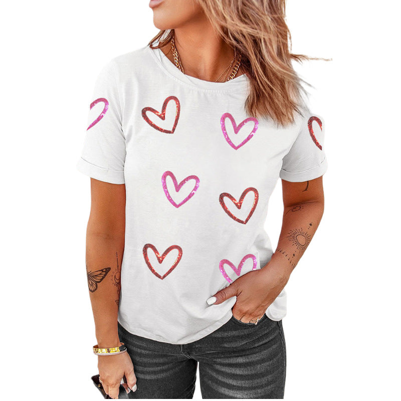 Solid-color Casual T-shirt Pullover Crew-neck Top For Women
