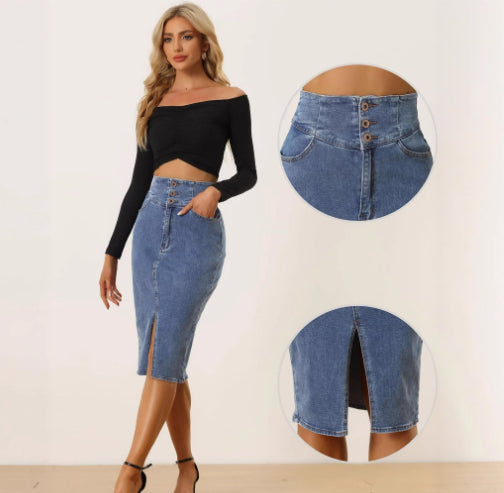 Womens High-Waisted Irregular New Denim Skirt