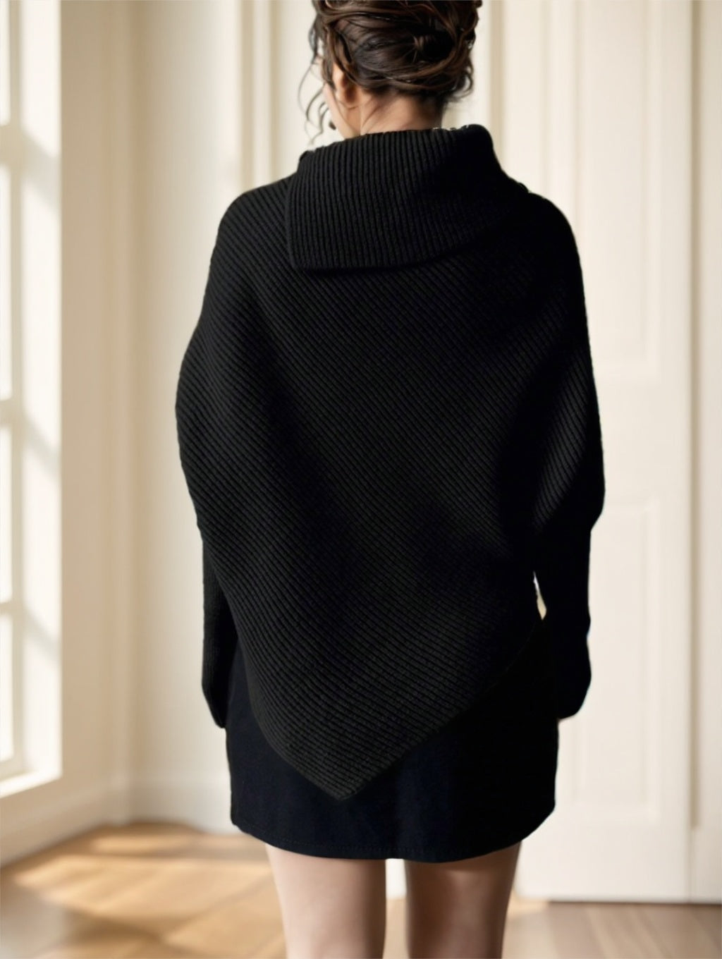 Women's Black Asymmetrical Turtleneck Sweater