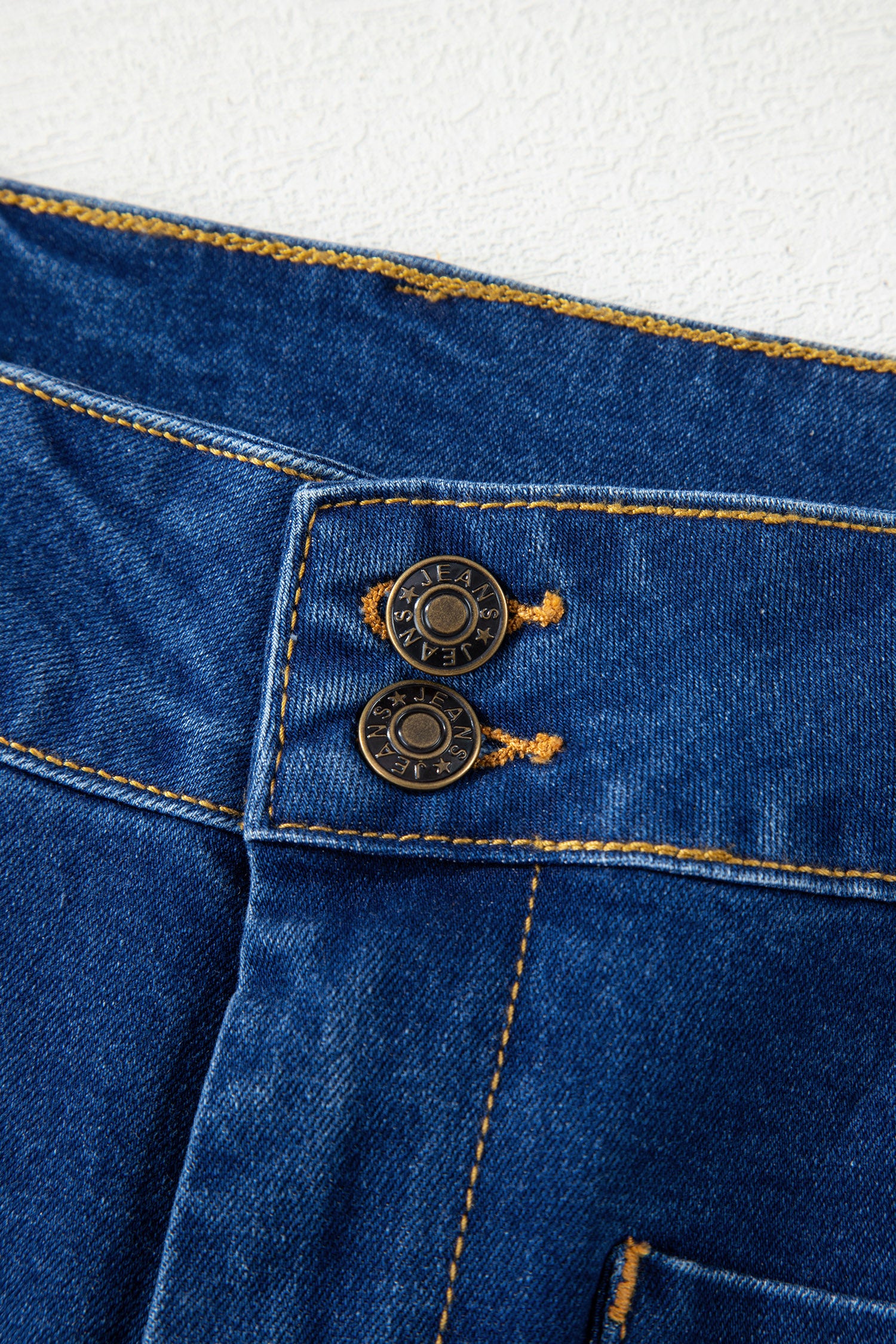 Sail Blue Hardware Decor Patched Pockets Wide Leg Denim Pants