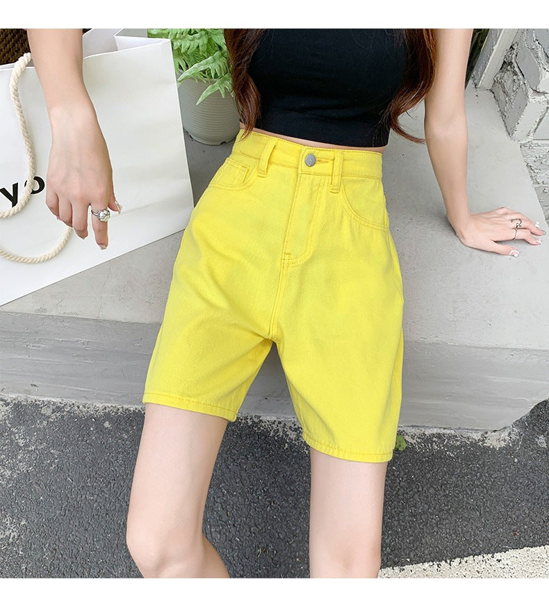 New Color High Waist Fifth Jeans Women Korean Style Straight