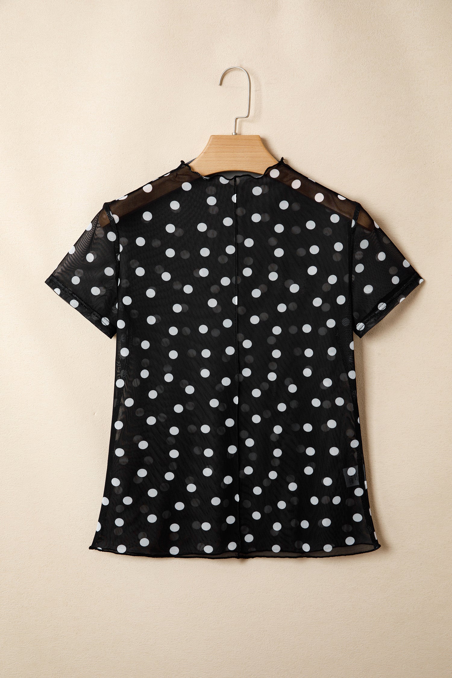 Black Polka Dot Printed High Neck Sheer Mesh Tee
