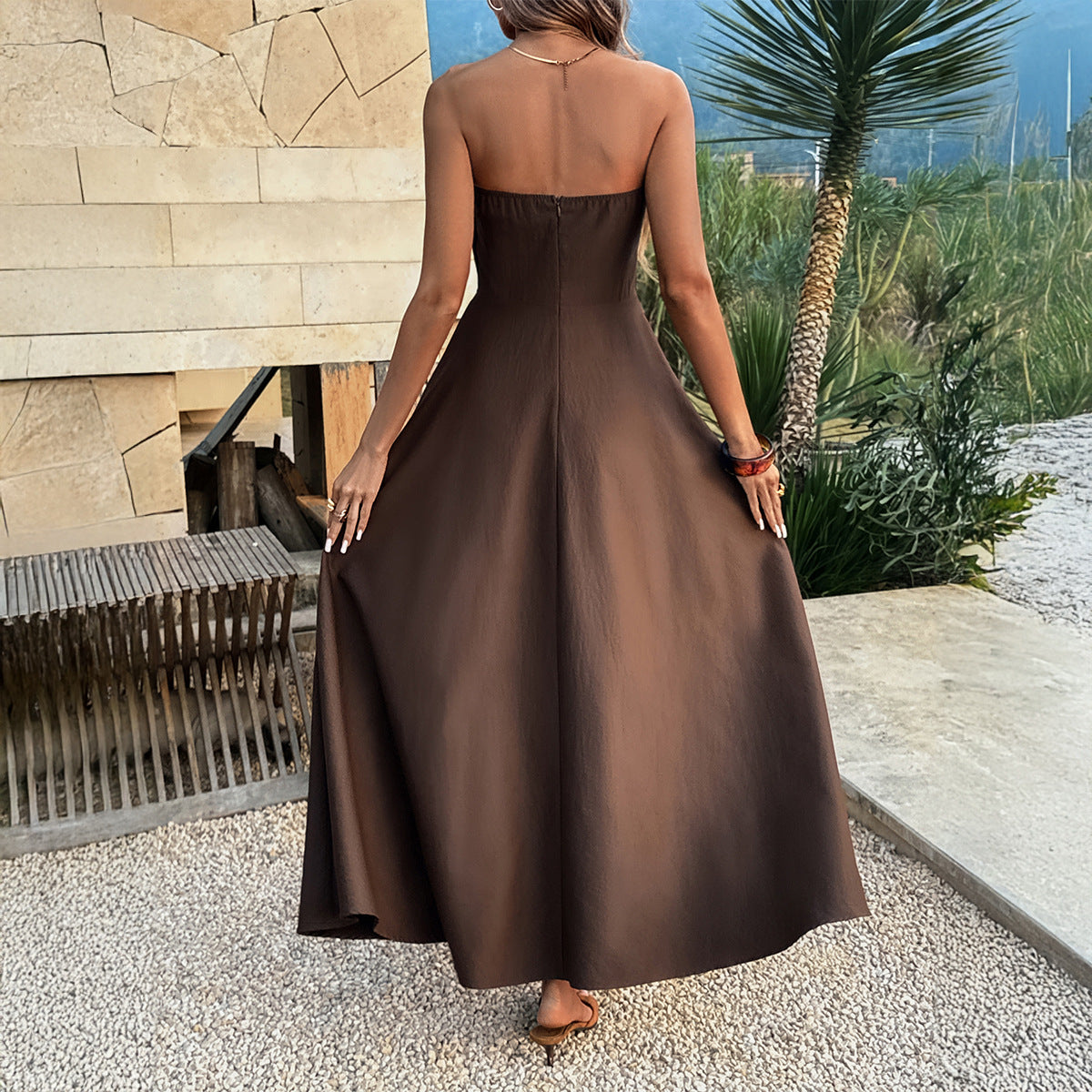 Casual, Minimalist Halter Maxi Dress In A Solid Color