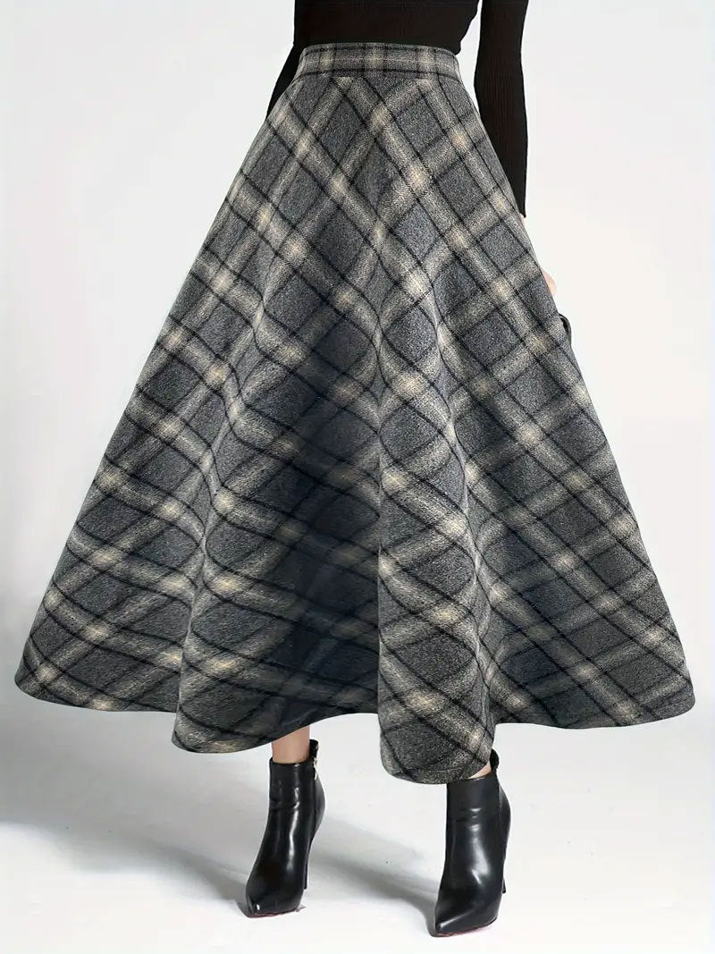 Women's Plaid Wool Wool Blend Skirt
