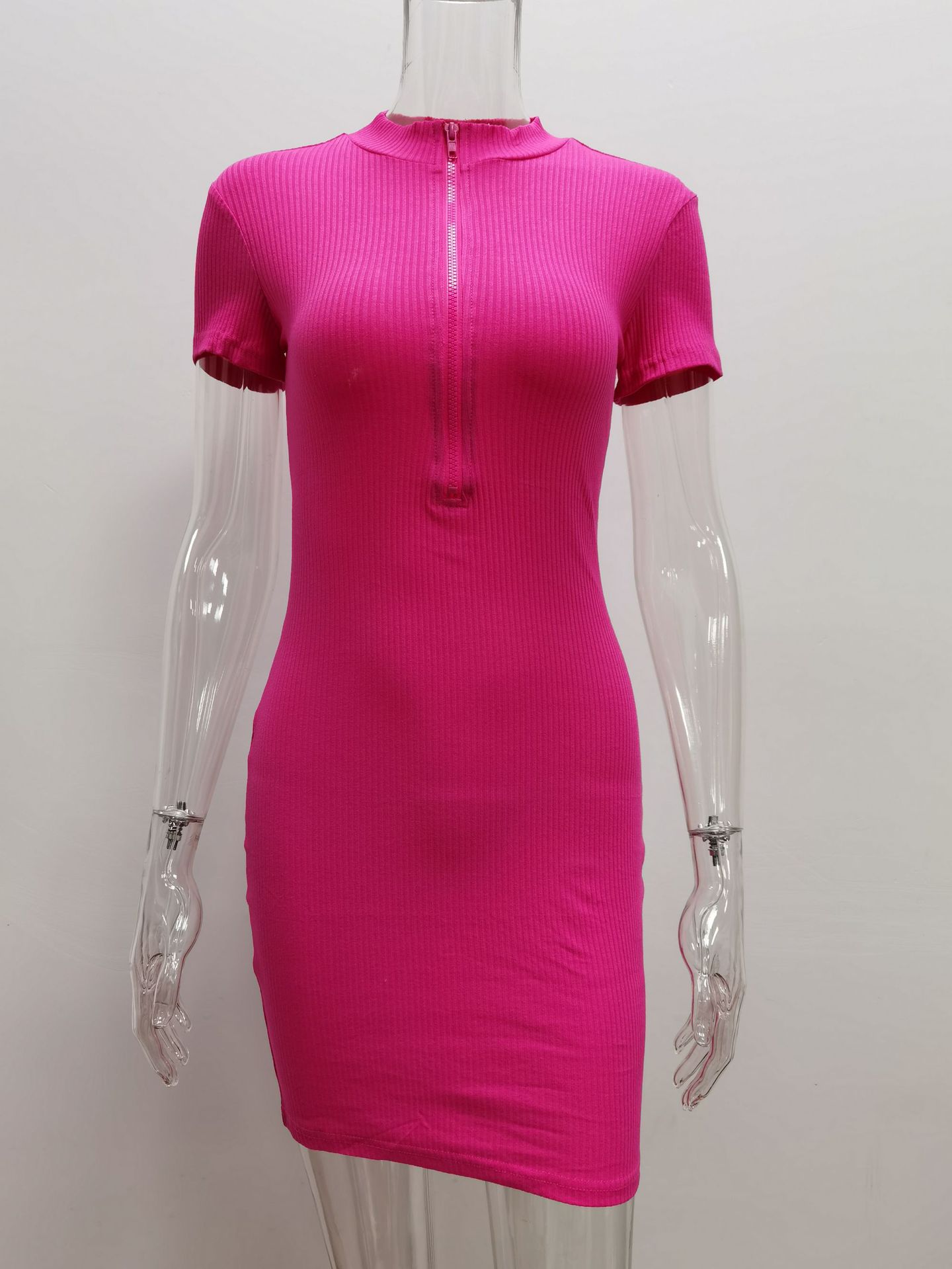 High Neck Short Sleeve Wrapped Hip Skirt For Women