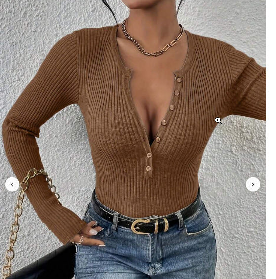 Women's Front-button Ribbed Knit Sweater