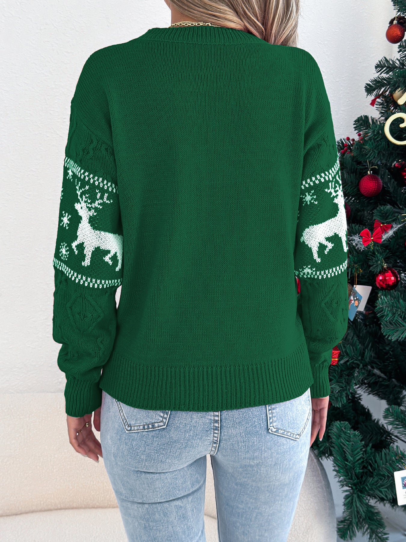 Deer Pattern Lantern Sleeve Pullover Sweater