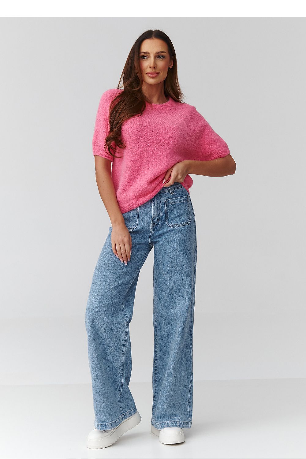 Short sleeve sweater model 224084 Makadamia