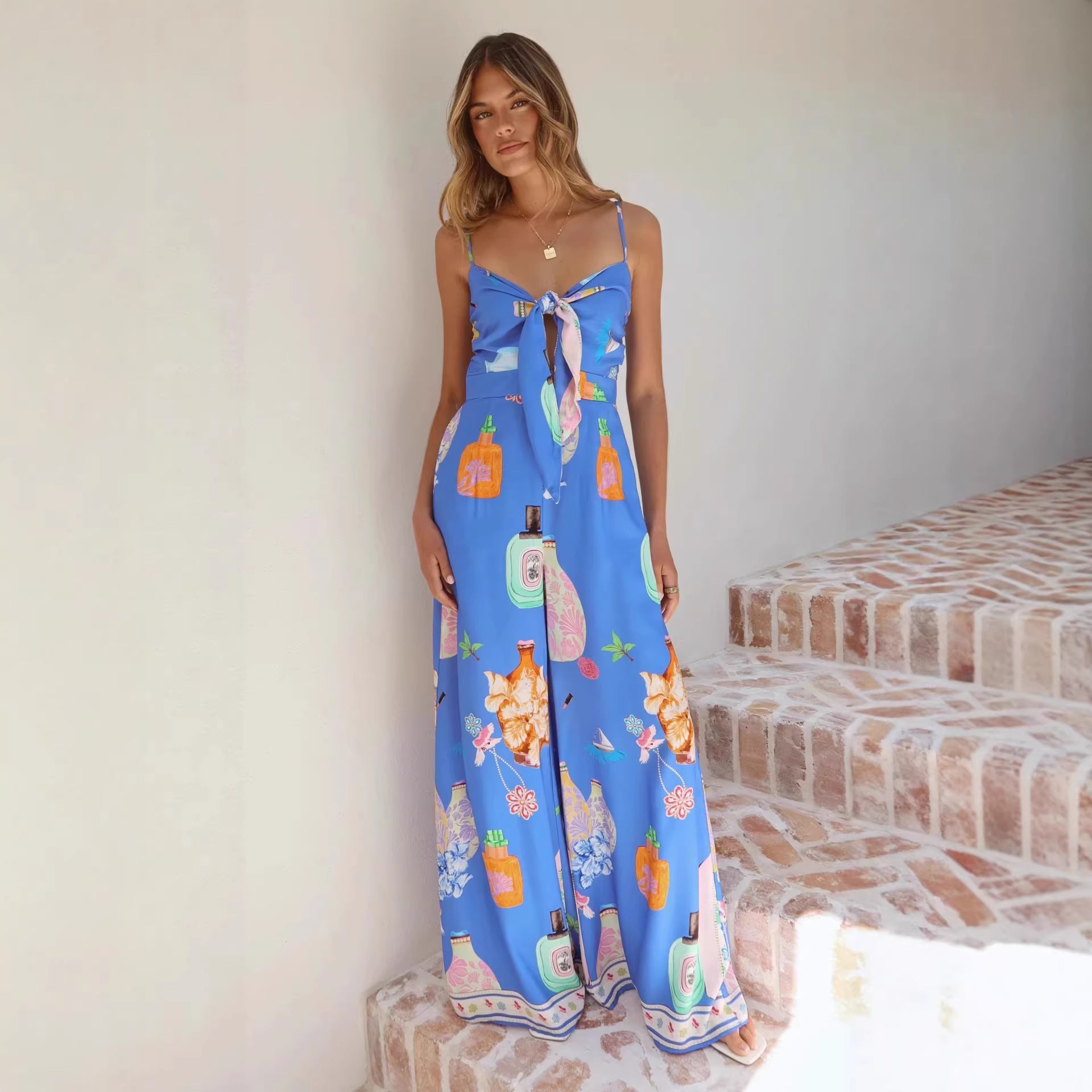 Women's Digital Print High Waist Resort Style Jumpsuit