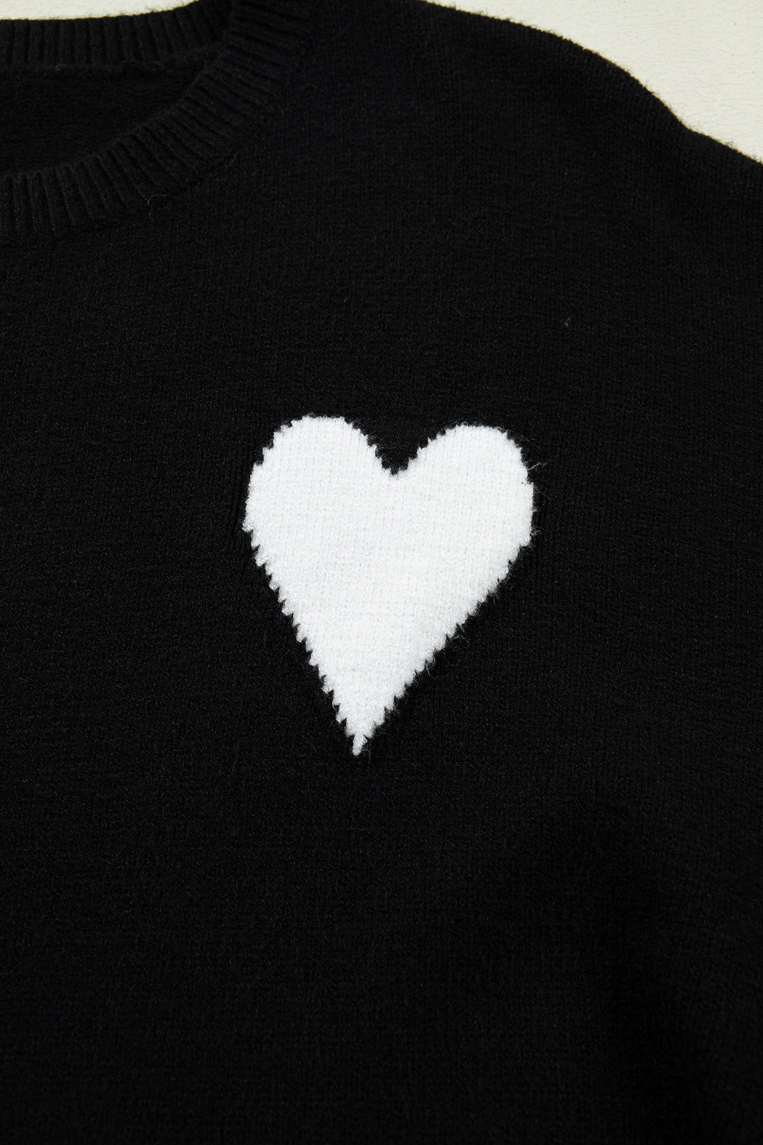 Black Heart Detail Contrast Cuffs Baggy Sweater