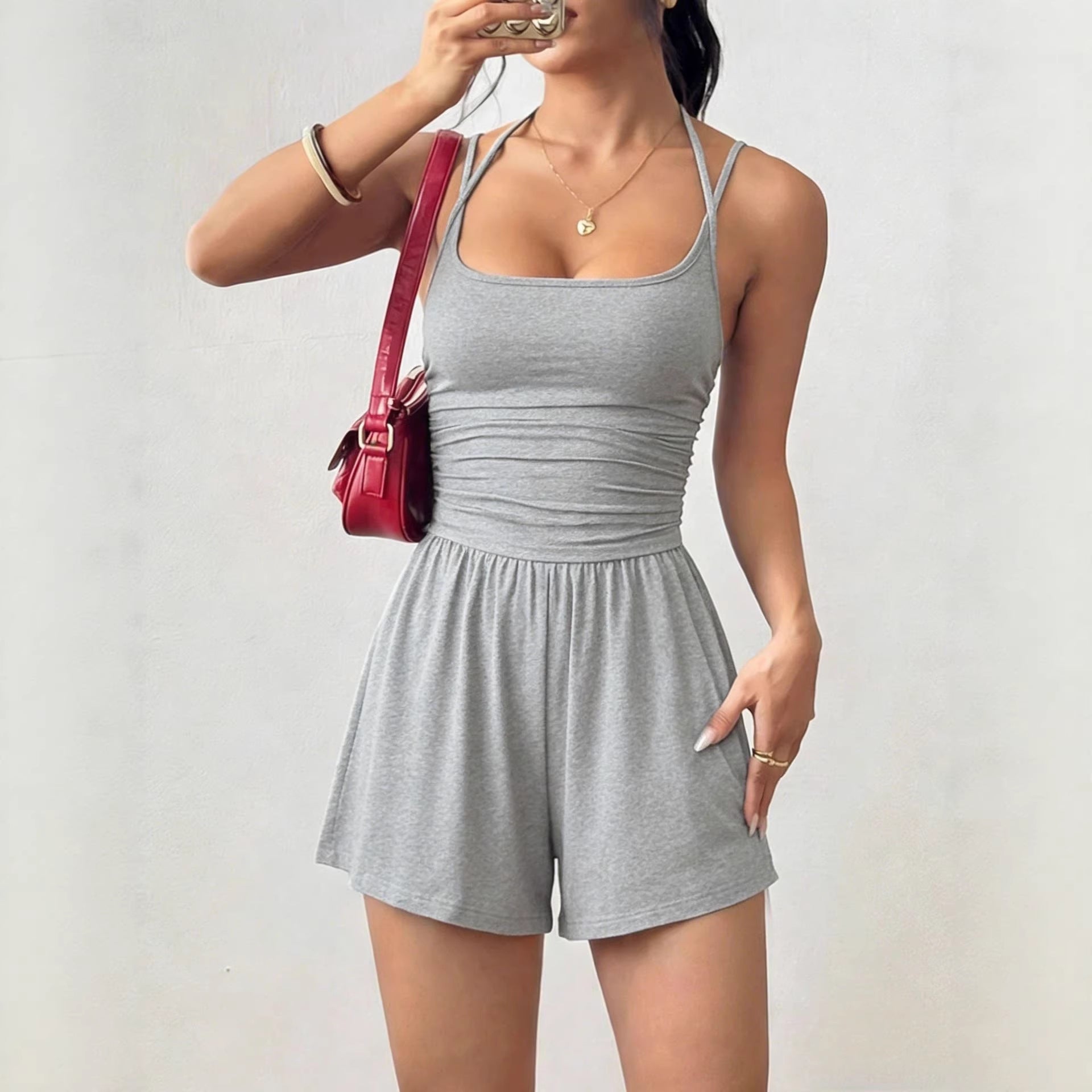 Womens Strap Casual Tube Top Jumpsuit Shorts