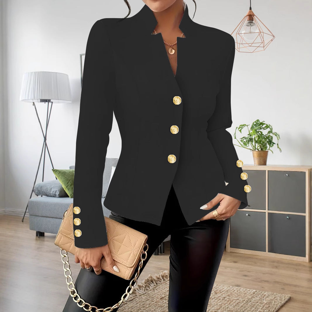 Elegant Fashion Casual Double Buckle Solid Color Long Sleeve Suit