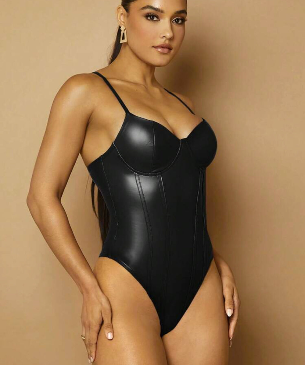 Sexy PU Leather Body-shaping One-piece Suit And Pants
