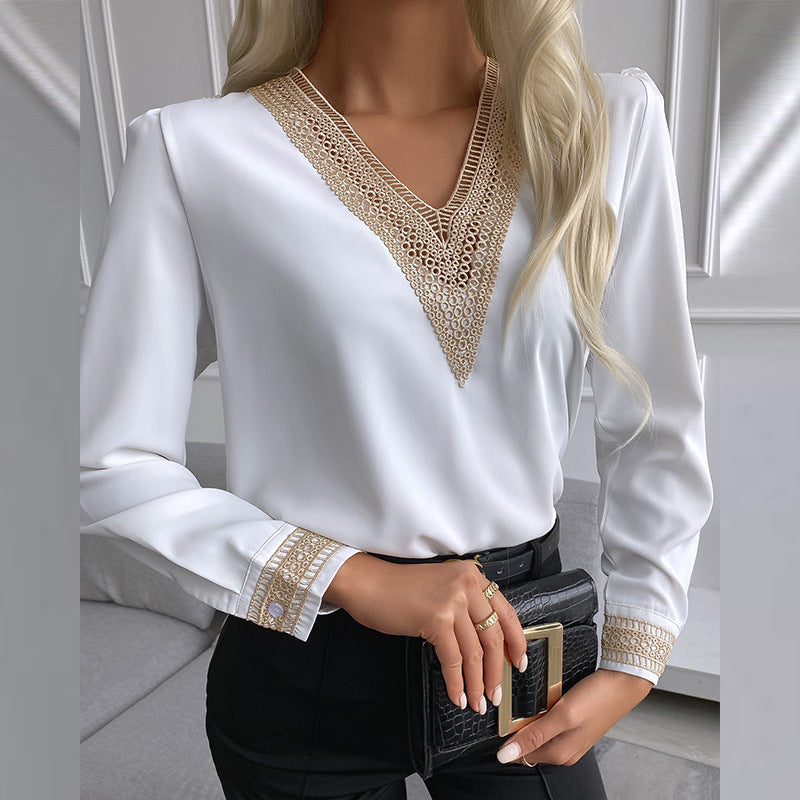 Womens Long-sleeve Shirt With Lace Trim
