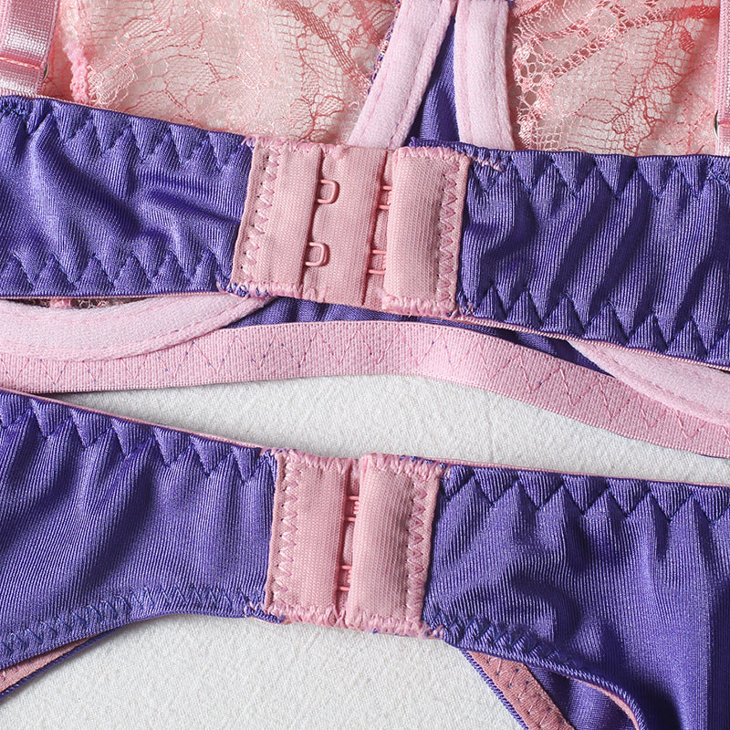 Women's Thong Lingerie Three Piece Set With Steel Ring