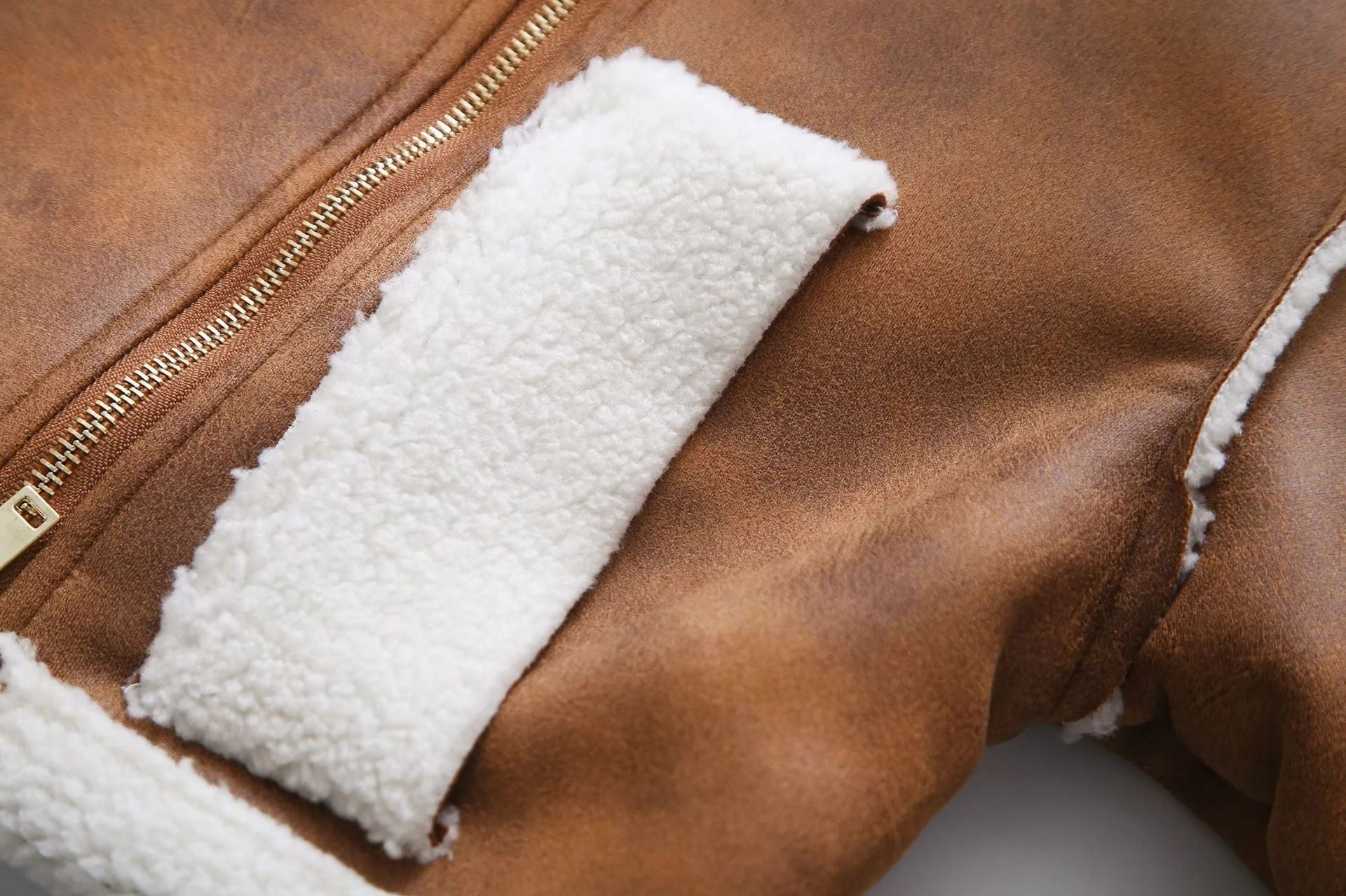 Women's Lapel Loose Short Suede Contrast Color Pocket Side Zipper Lamb Wool Long Sleeve Coat