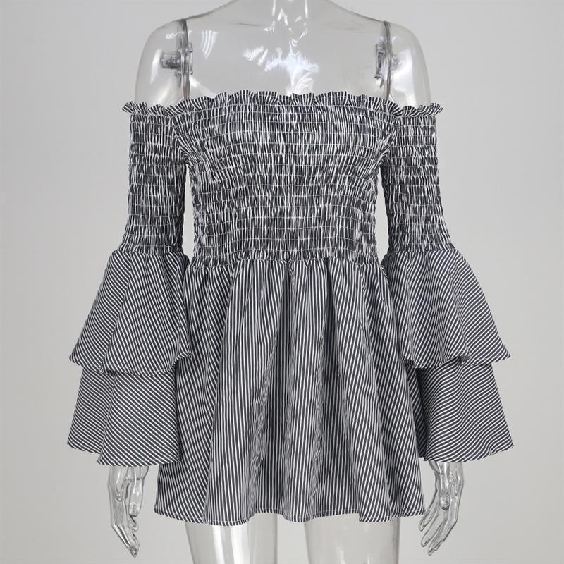 Black And White Striped Plus-size Trumpet Dress With Long Sleeves