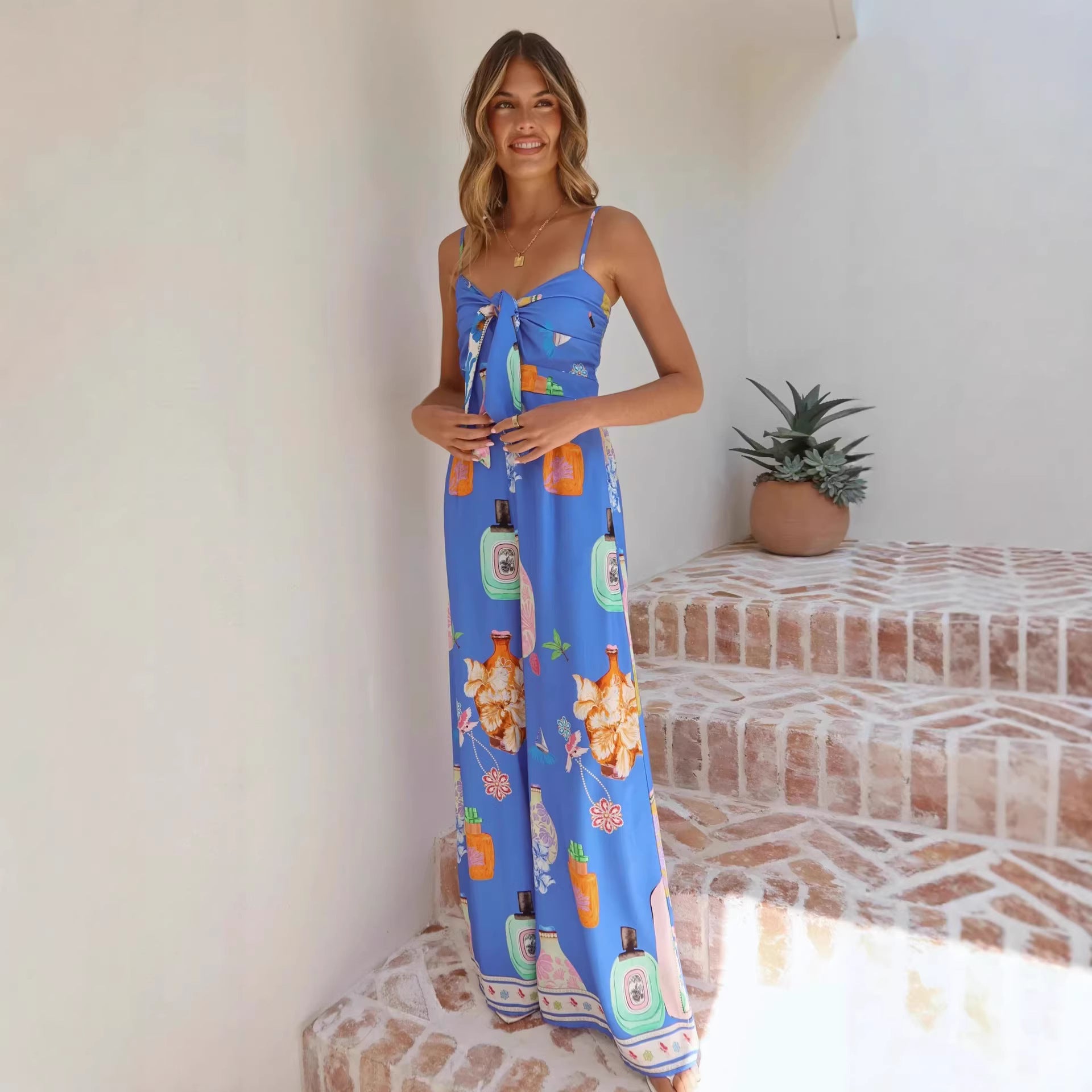 Women's Digital Print High Waist Resort Style Jumpsuit