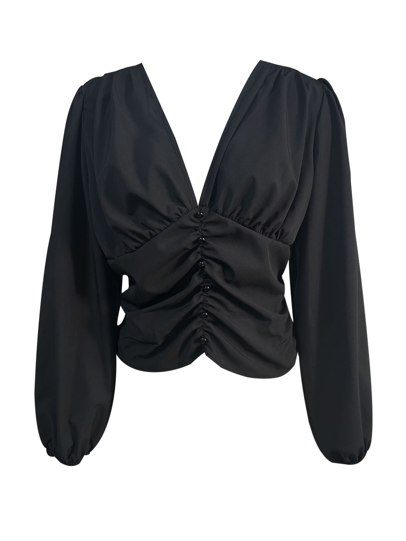 Spring New Arrival Solid-Color Sexy V-Neck Waist-Cinching Top