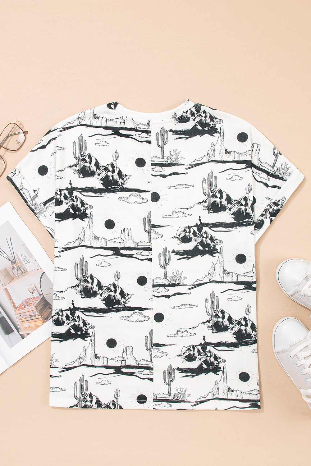 White Desert Sand Print Short Sleeve Knit Top