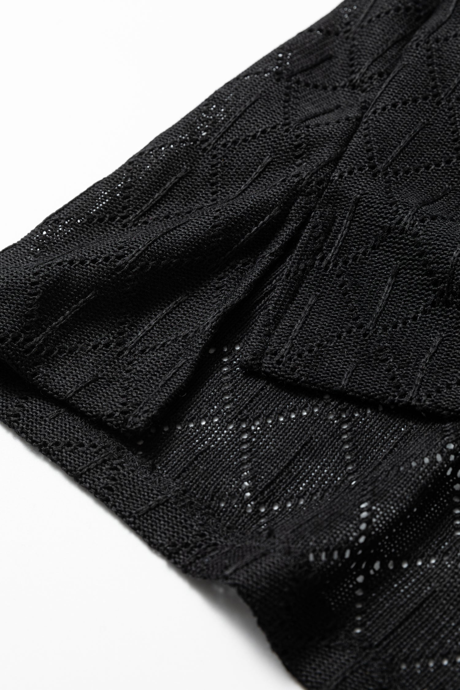 Black Pointelle Rhombus Knit Plus Size V Neck Loose Top