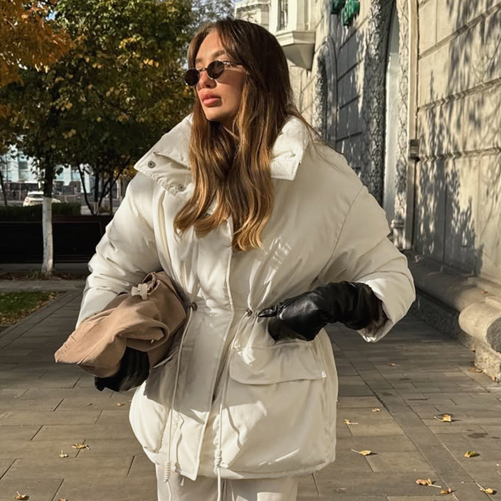 Slim-fit Cottonpadded Drawstring Waisttight Jacket Women's Quilted Cotton Coat