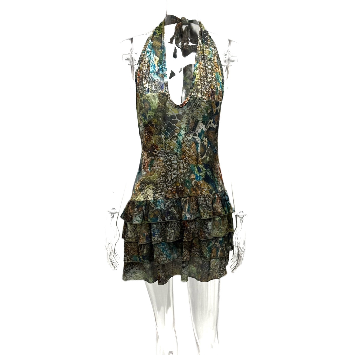 New Sleeveless Halter-neck Printed Pleated Dress