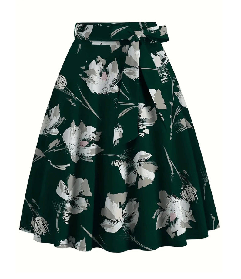 Black Floral Print Midi Skirt With Flower Pattern