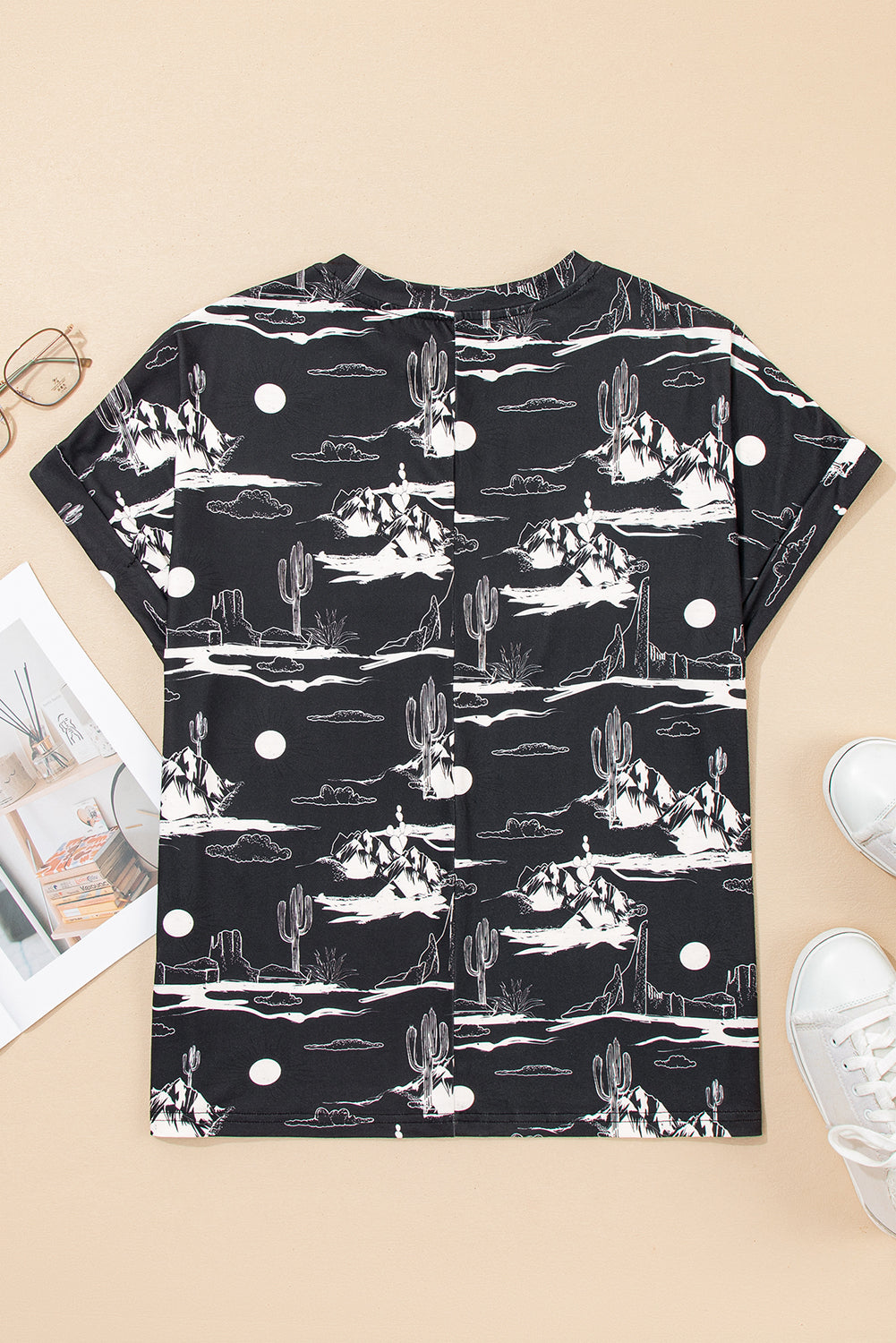 Black Desert Sand Print Short Sleeve Knit Top