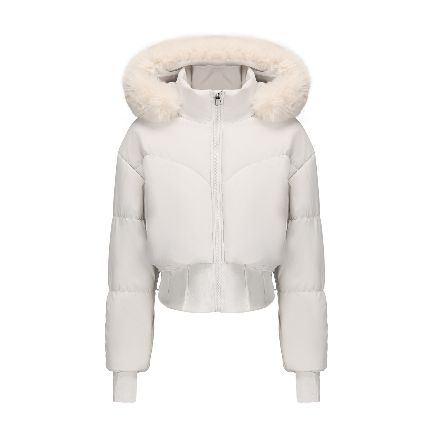 Women's Waist-tight Big Fur Collar Hooded Short Cotton Jacket